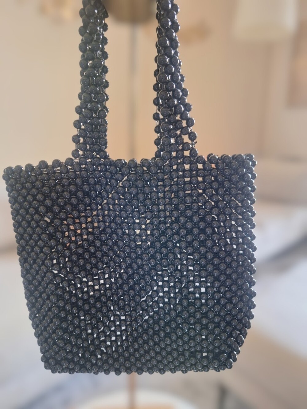 Beaded Black Mini Tote Bag - Elegant Evening Handbag - Preloved- Unbranded - Picture 2 of 4